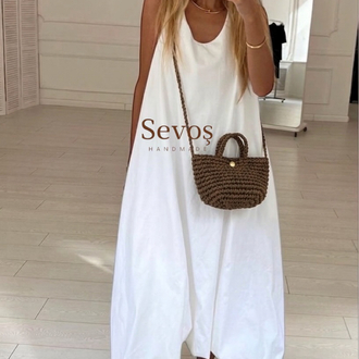 Çapraz askılı hasır mini çanta