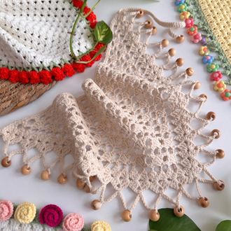 Taş rengi bandana ahşap boncuk