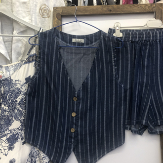 İthal tencel yelekli şort takım