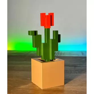 Minecraft Kırmızı Yeşil Çiçek (KAHVERENGİ) Saksı Hediyelik Figürü