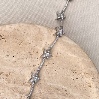 Zirkon Taşlı Yıldız Detaylı Silver Bileklik