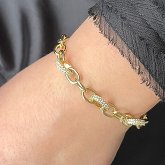 Zirkon Taşlı Halka Model Gold Bileklik