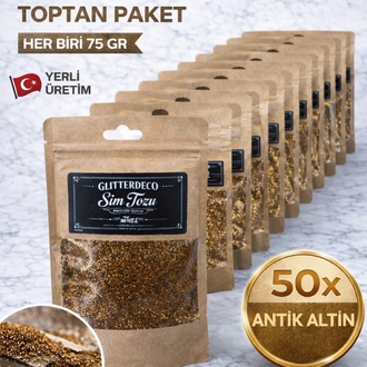 75 gr x 50 Adet Toptan Paket | Antik Altın Bronz İnce Hobi Epoksi Duvar Boya Toz Sim
