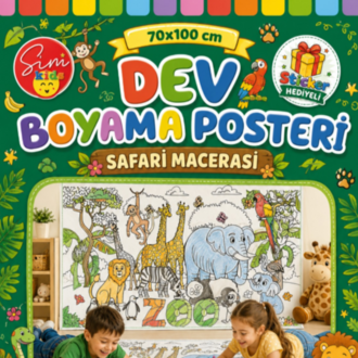 Dev Boyama Posteri–Eğlenceli Tatil Aktiviteleri Sticker Hediyeli ! Safari Tema