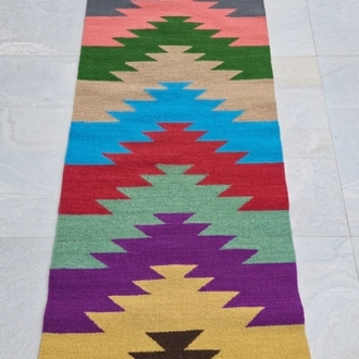 Gökkuşağı Göz El Dokuma Yün Kilim (Rainbow Eye Hand-woven Wool Kilim Rug)