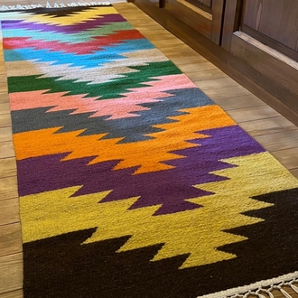 Gökkuşağı Göz El Dokuma Yün Kilim (Rainbow Eye Hand-woven Wool Kilim Rug)
