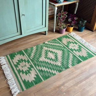 Yeşil Yıldız El Dokuma Yün Kilim (Green Star Hand-woven Wool Kilim Rug) - AMI0007