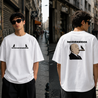 HİTCHCOCK'UN KUŞLARI OVERSİZE BEYAZ TSHIRT SERİSİ