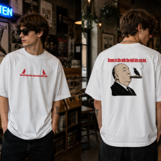 HİTCHCOCK'UN KUŞLARI OVERSİZE BEYAZ TSHIRT SERİSİ