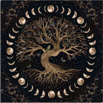 Ayın Evreleri ve Hayat Ağacı Sunak Bezi- Tarot Örtüsü Altar
