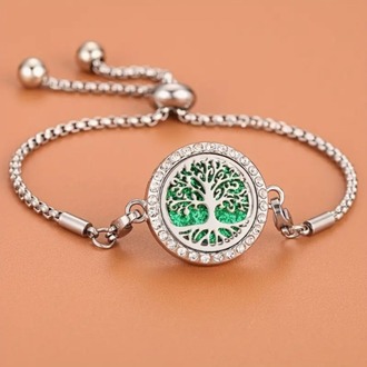 Hayat Ağacı Aromaterapi Bileklik- Silver Kayış- Simli Keçe-Zirkon Taşlı Tasarım