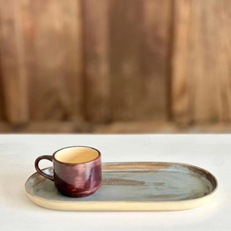 Efektli Mavi Dik Kenar Oval Tabak 29 cm