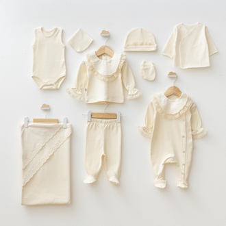 Pugi Baby Brodeli Natürel 10 Lu Set Hastane Çıkışı