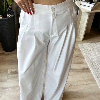 Beyaz Bol Paça Pantalon