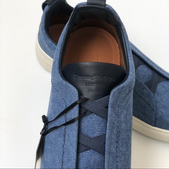 Zegna Triple Stitch Dark Teal Blue Cotton Linen and Leather 39-45