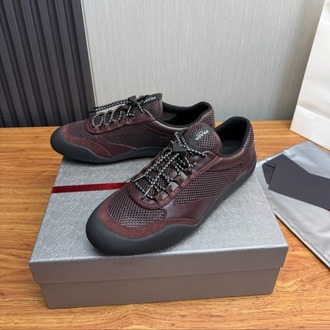 Prada Speedrock Deri ve File Spor Ayakkabı Bordo 39-45