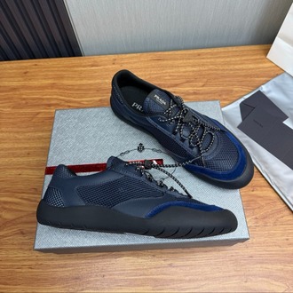 Prada Navy Speedrock leather and mesh fabric sneakers 39-45