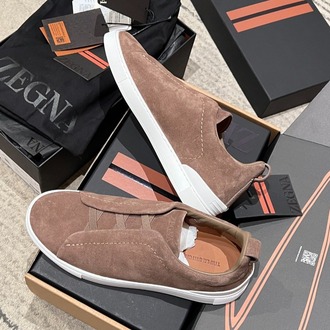 Zegna Dark Beige Suede Triple Stitch™ Sneakers 39-46
