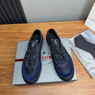 Prada Navy Speedrock leather and mesh fabric sneakers 39-45
