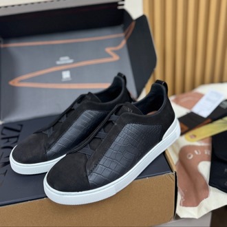Zegna Black Crocodile Leather Triple Stitch SECONDSKIN 38-46