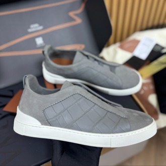 Zegna Grey Crocodile Leather Triple Stitch SECONDSKIN 38-46