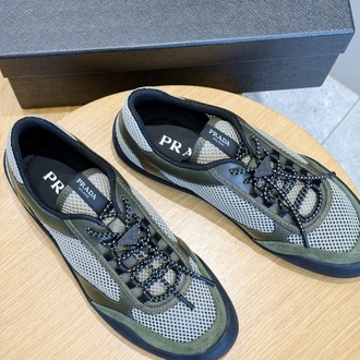 Prada Speedrock Yeşil Deri ve File Erkek Spor Ayakkabı 39-45