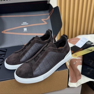 Zegna Brown Crocodile Leather Triple Stitch SECONDSKIN 38-46