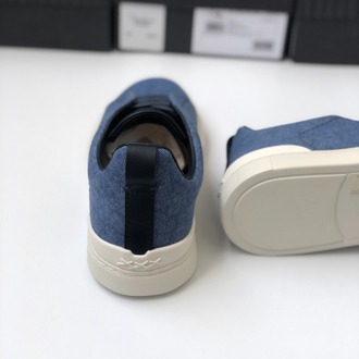 Zegna Triple Stitch Dark Teal Blue Cotton Linen and Leather 39-45