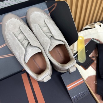 Zegna Grey Suede and Leather Triple Stitch Monte 38-46