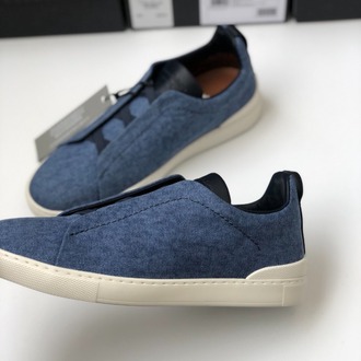 Zegna Triple Stitch Dark Teal Blue Cotton Linen and Leather 39-45