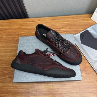 Prada Speedrock Deri ve File Spor Ayakkabı Bordo 39-45
