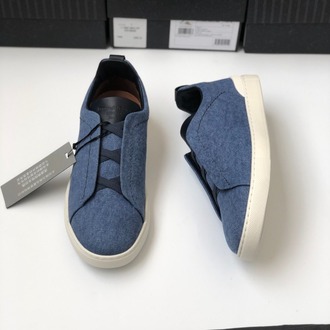 Zegna Triple Stitch Dark Teal Blue Cotton Linen and Leather 39-45