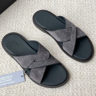 Zegna Almond Grey Suede Slides 39-45