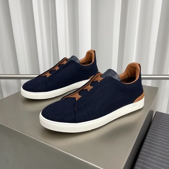 Zegna Navy Blue Wool Triple Stitch Sneakers 39-46