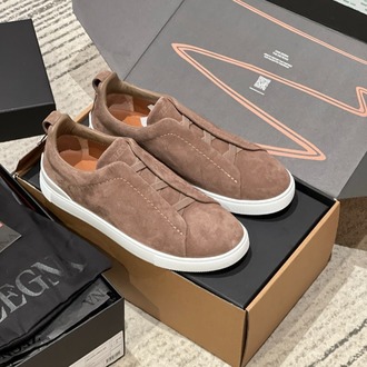 Zegna Dark Beige Suede Triple Stitch™ Sneakers 39-46