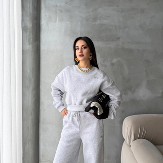Alo Yoga Kısa Sweatshirt ve Geniş Kesim Eşofman Takımı Gri