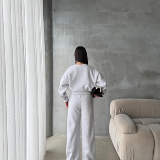 Alo Yoga Kısa Sweatshirt ve Geniş Kesim Eşofman Takımı Gri