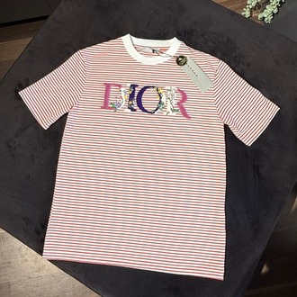 DİOR kırmızı beyaz punch işleme detaylı tshirt
