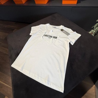 CHRISTIAN DIOR siyah beyaz kelebek detaylı tshirt