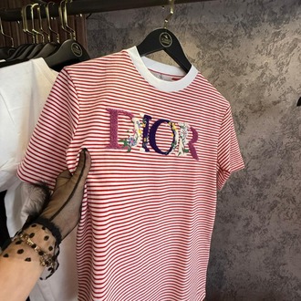 DİOR kırmızı beyaz punch işleme detaylı tshirt