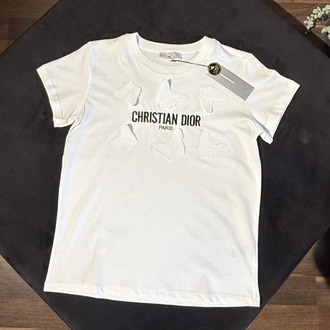 CHRISTIAN DIOR siyah beyaz kelebek detaylı tshirt