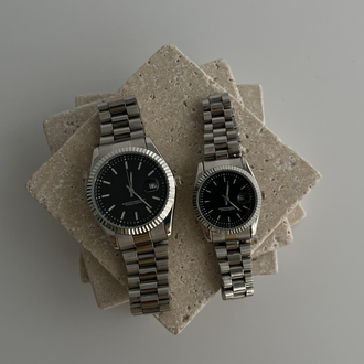 Lusso ~ Silver Black Çift saati 