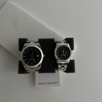 Lusso ~ Silver Black Çift saati 
