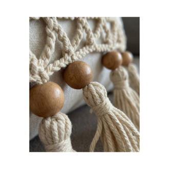 Mini Macrame Lumbar | Krem Tığ İşi Yastık Kılıfı