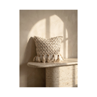 Mini Macrame Lumbar | Krem Tığ İşi Yastık Kılıfı