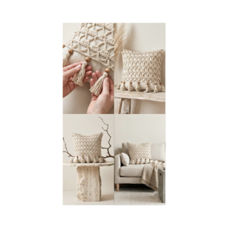 Mini Macrame Lumbar | Krem Tığ İşi Yastık Kılıfı