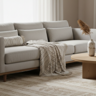 Soft White Lounge Set | El Örgüsü Battaniye & Silindir Yastık