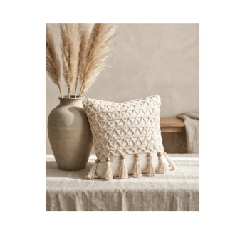 Mini Macrame Lumbar | Krem Tığ İşi Yastık Kılıfı