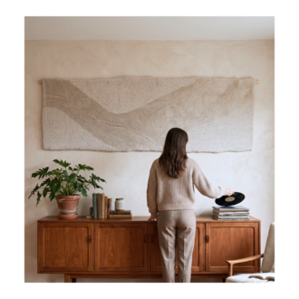 Topografik Monokrom Tufted Yolluk ve Duvar Panosu (198x65 cm)