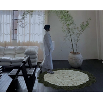 Botanical Circle: Organik Form | El Örgüsü Yuvarlak Halı (104 cm)